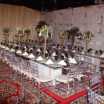 Limestone Communal Tables on Persian Rugs